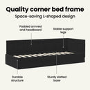 vidaXL Sarokágy keret fejtámlával Fekete 80 cm x 200 cm Bársony