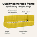 vidaXL Sarokágy keret fejtámlával Sárga 80 cm x 200 cm Bársony