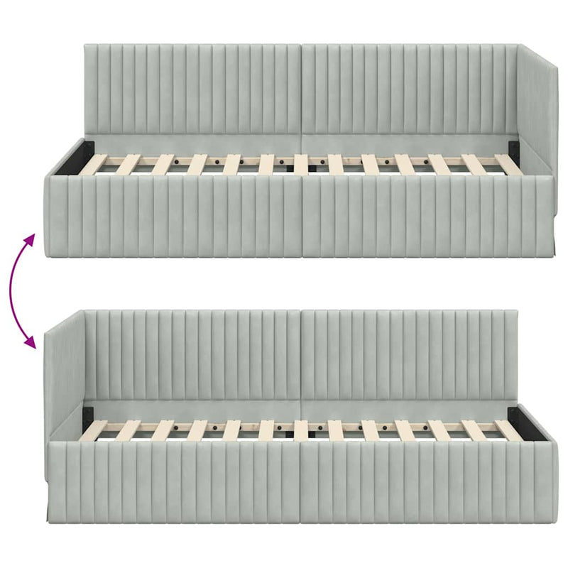 vidaXL Sarokágy keret fejtámlával Világosszürke 90 x 190 cm Bársony