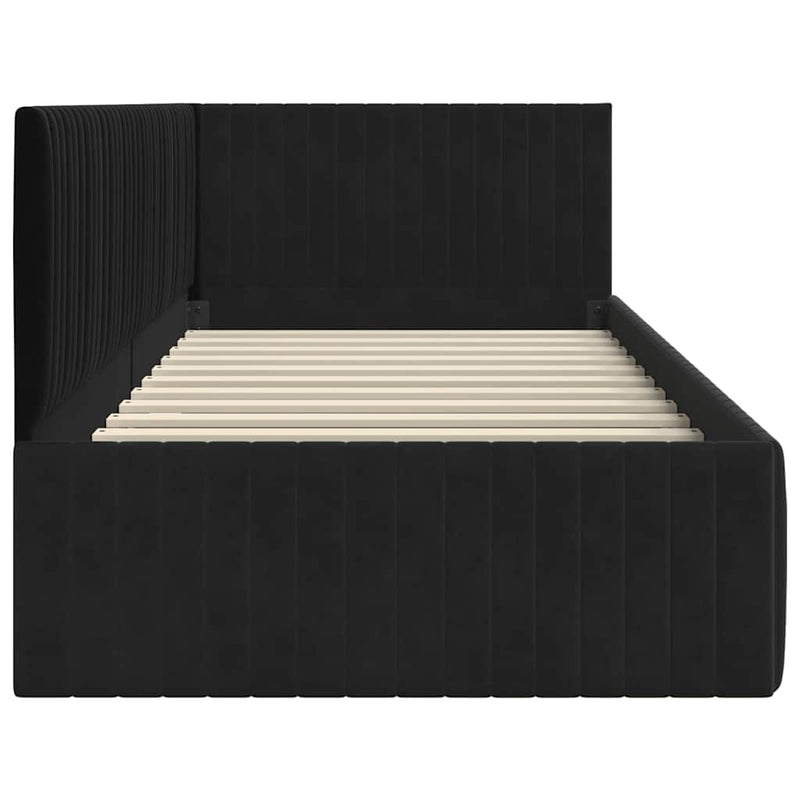 vidaXL Sarokágy keret fejtámlával Fekete 90 x 190 cm Bársony