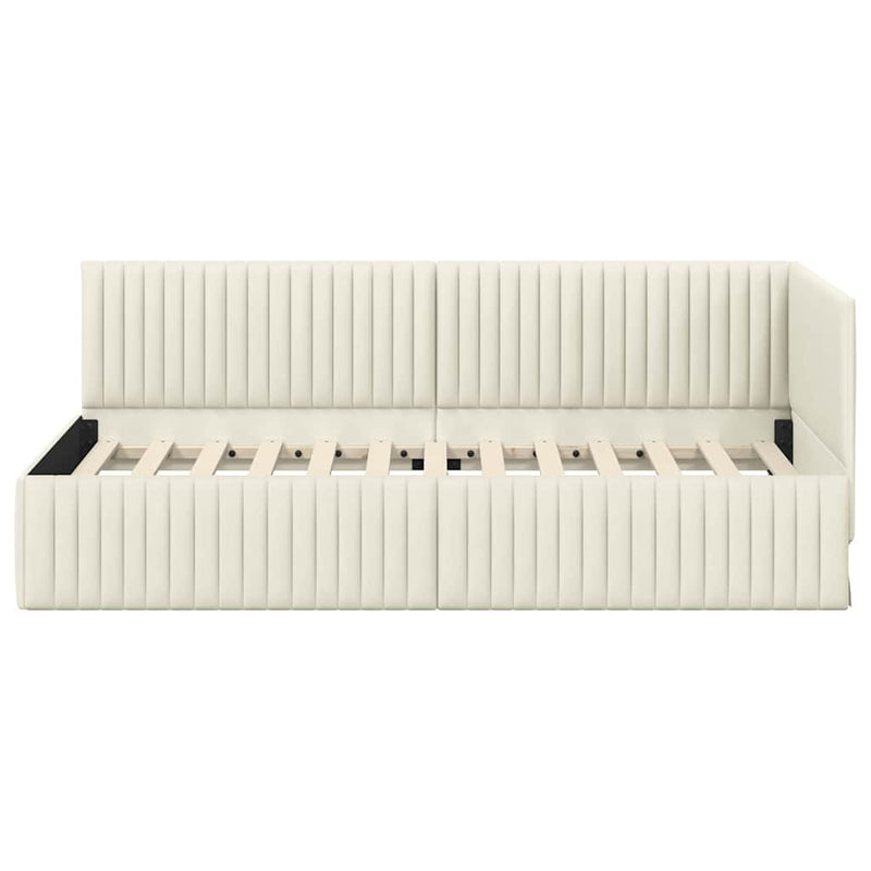 vidaXL Sarokágy keret fejtámlával Krém 90 x 190 cm Bársony