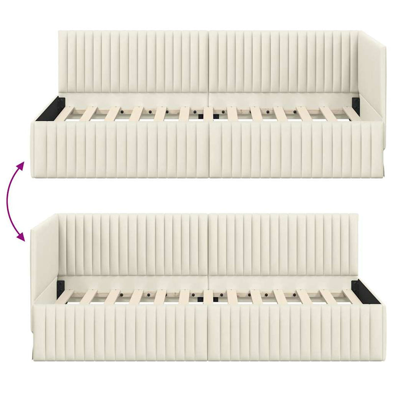 vidaXL Sarokágy keret fejtámlával Krém 90 x 190 cm Bársony