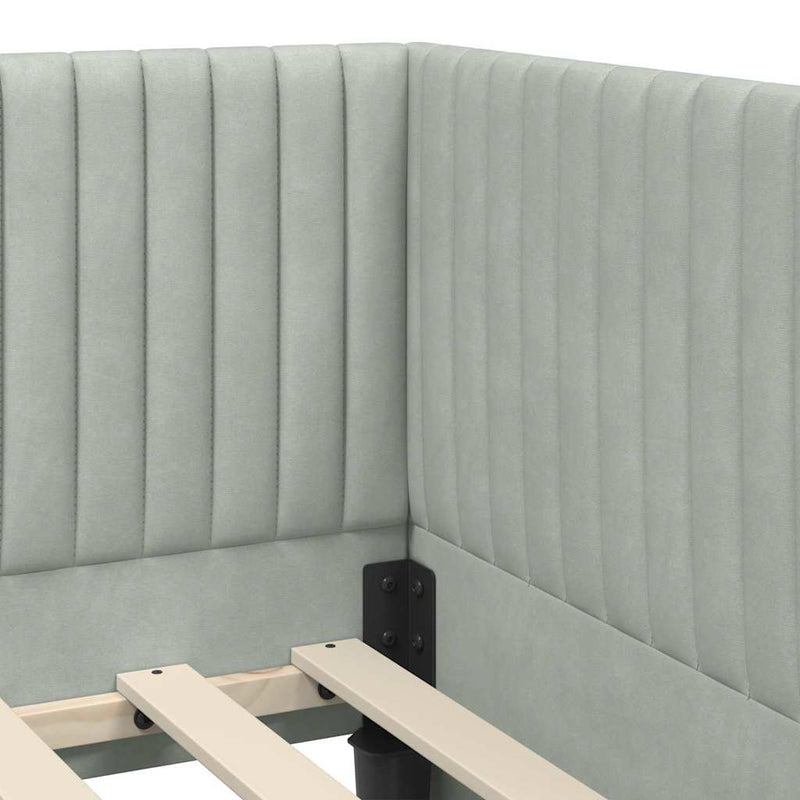 vidaXL Sarokágy keret fejtámlával Világosszürke 90 x 200 cm Bársony