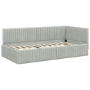 vidaXL Sarokágy keret fejtámlával Világosszürke 90 x 200 cm Bársony
