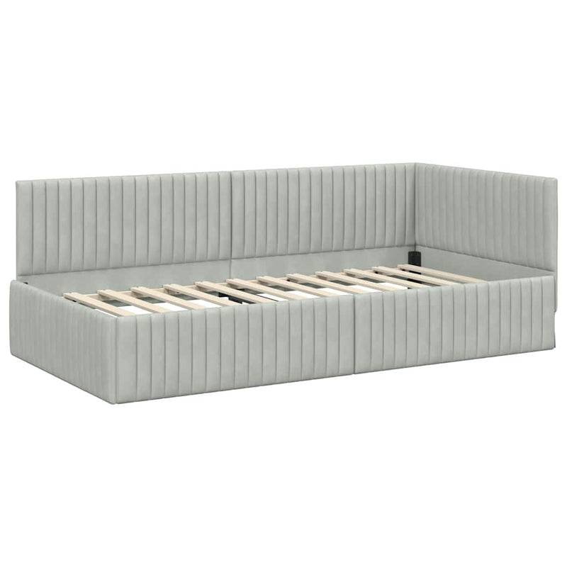 vidaXL Sarokágy keret fejtámlával Világosszürke 90 x 200 cm Bársony