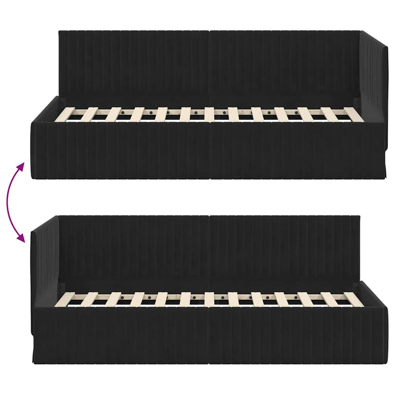 vidaXL Sarokágy keret fejtámlával Fekete 90 x 200 cm Bársony