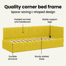 vidaXL Sarokágy keret fejtámlával Sárga 90 cm x 200 cm Bársony