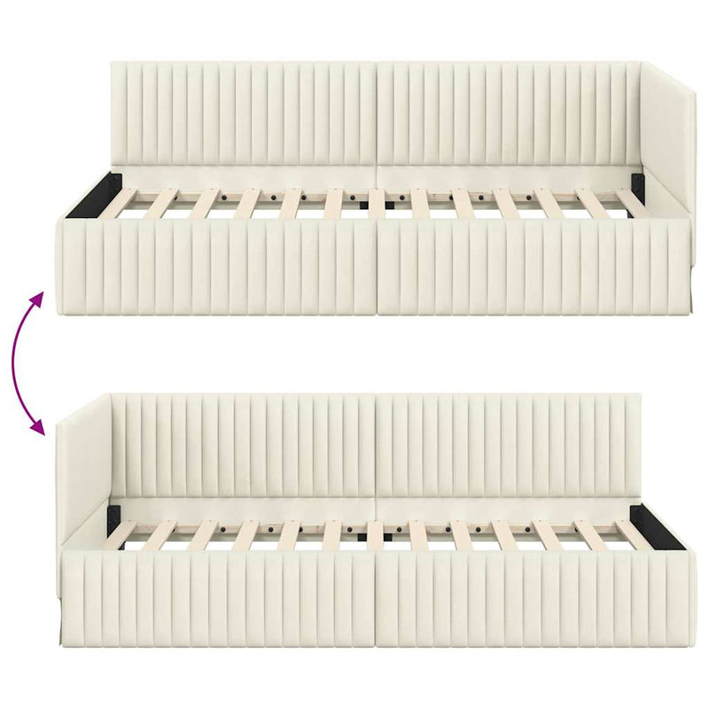 vidaXL Sarokágy keret fejtámlával Krém 100 x 200 cm Bársony