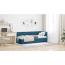 vidaXL Sarokágy keret fejtámlával Kék 80 cm x 200 cm Bársony