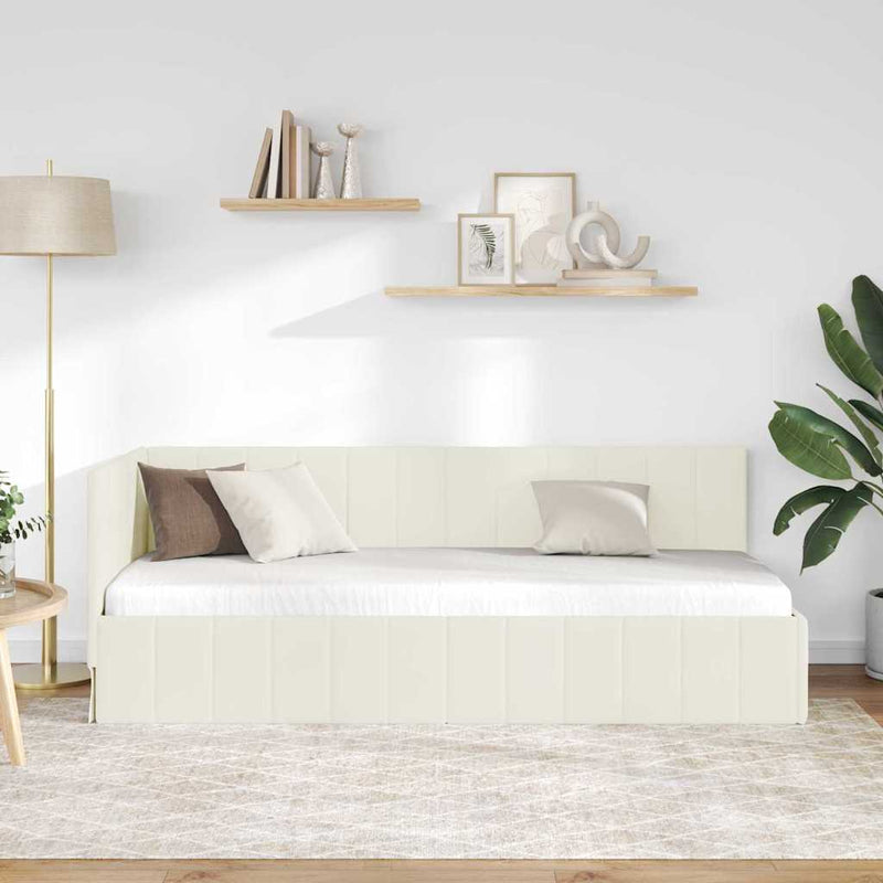 vidaXL Sarokágy keret fejtámlával Krém 80 x 200 cm Bársony