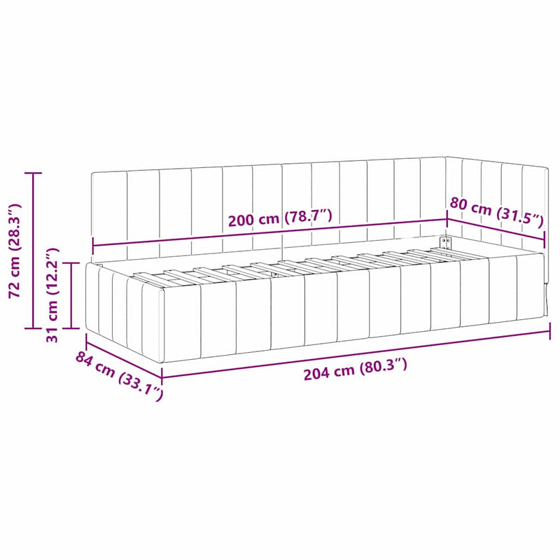 vidaXL Sarokágy keret fejtámlával Krém 80 x 200 cm Bársony