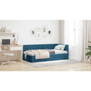 vidaXL Sarokágy keret fejtámlával Kék 90 cm x 200 cm Bársony