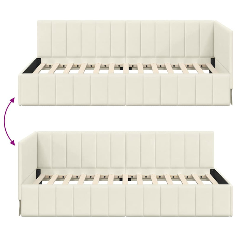 vidaXL Sarokágy keret fejtámlával Krém 100 cm x 200 cm szövet