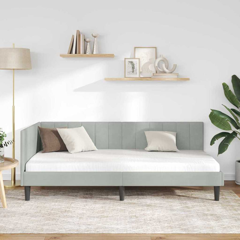 vidaXL Sarokágy keret fejtámlával Világosszürke 90 cm x 200 cm szövet