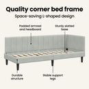 vidaXL Sarokágy keret fejtámlával Világosszürke 90 cm x 200 cm Bársony