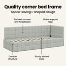 vidaXL Sarokágy keret fejtámlával Világosszürke 80 cm x 200 cm Bársony