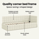 vidaXL Sarokágy keret fejtámlával Krém 80 cm x 200 cm Bársony