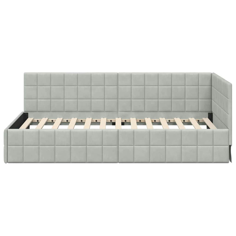 vidaXL Sarokágy keret fejtámlával Világosszürke 90 x 190 cm Bársony