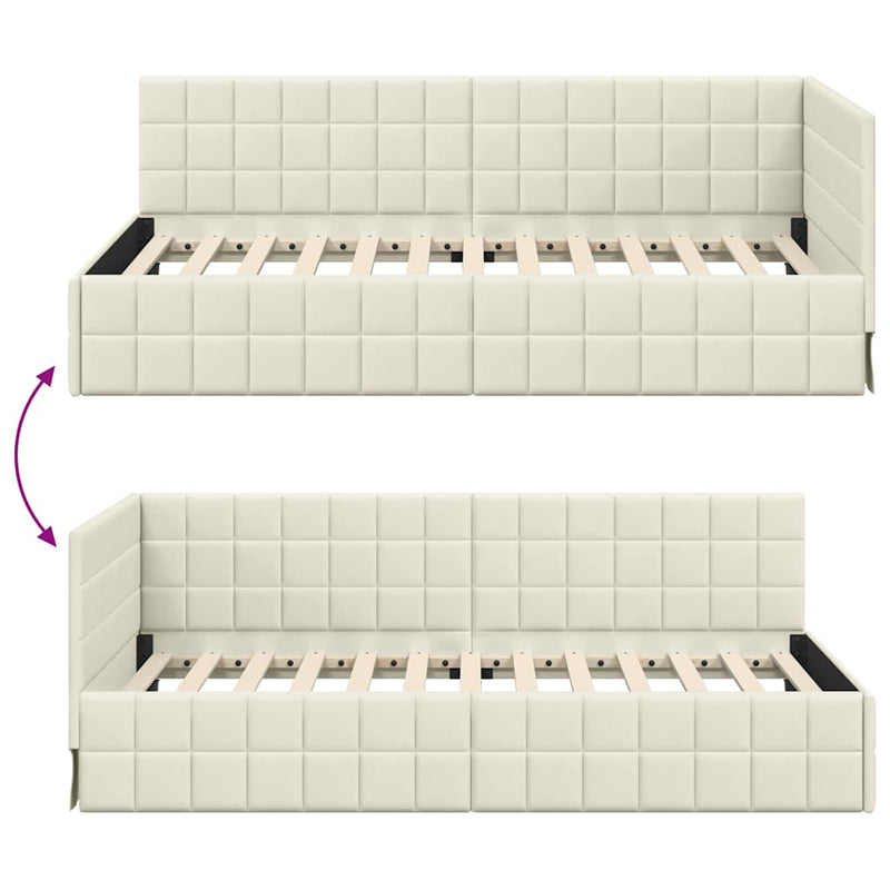 vidaXL Sarokágy keret fejtámlával Krém 90 cm x 200 cm szövet