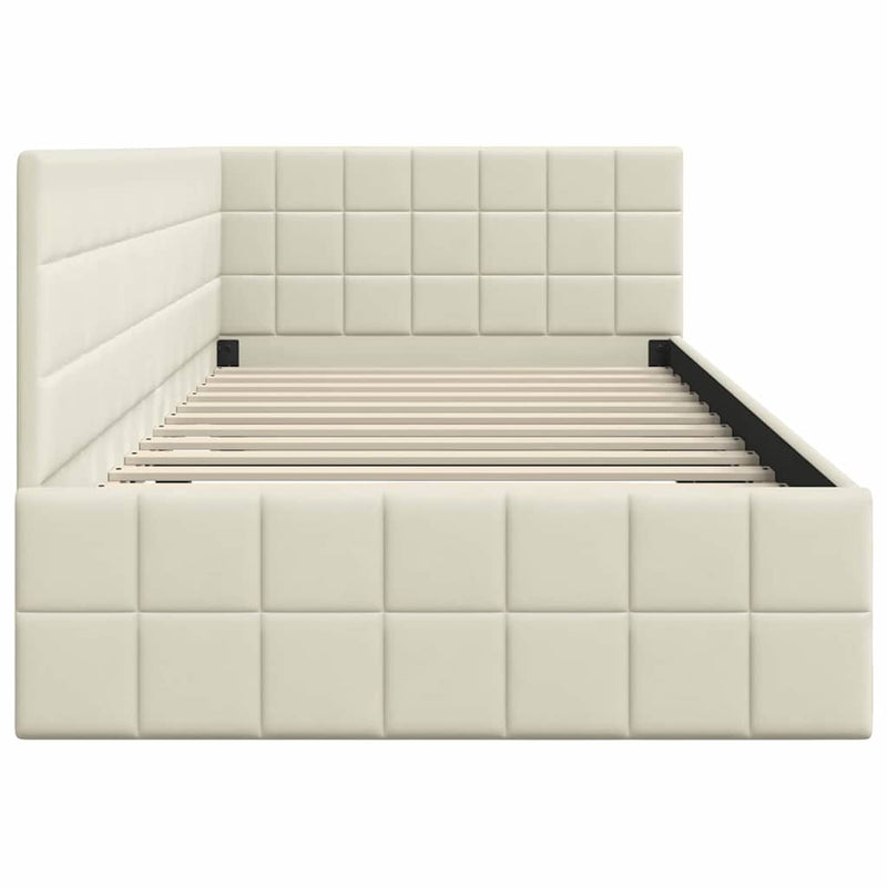 vidaXL Sarokágy keret fejtámlával Krém 90 cm x 200 cm szövet