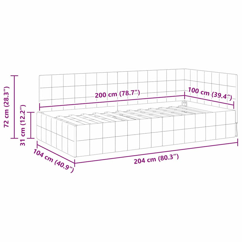 vidaXL Sarokágy keret fejtámlával Fekete 100 cm x 200 cm szövet