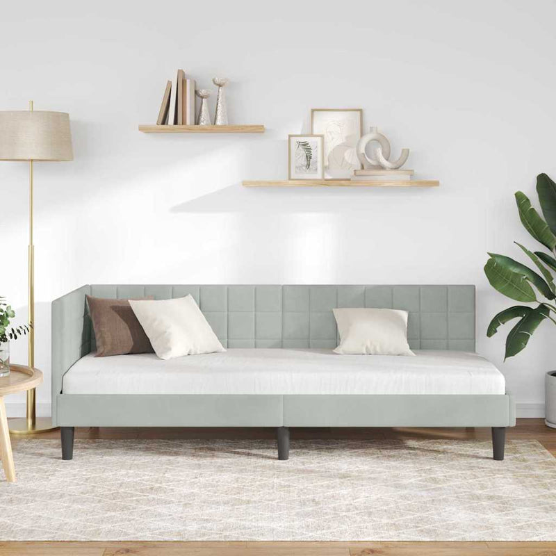 vidaXL Sarokágy keret fejtámlával Világosszürke 80 x 200 cm Bársony