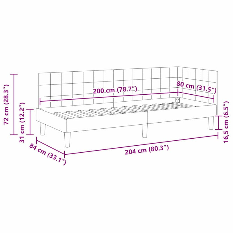 vidaXL Sarokágy keret fejtámlával Türkiz 80 x 200 cm Bársony