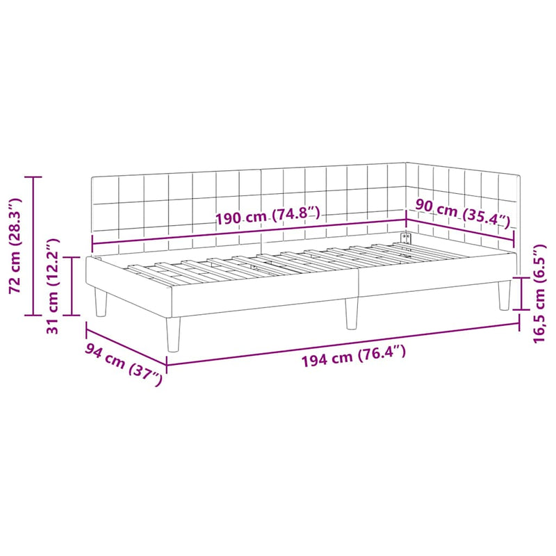 vidaXL Sarokágy keret fejtámlával Sötétszürke 90 cm x 190 cm szövet