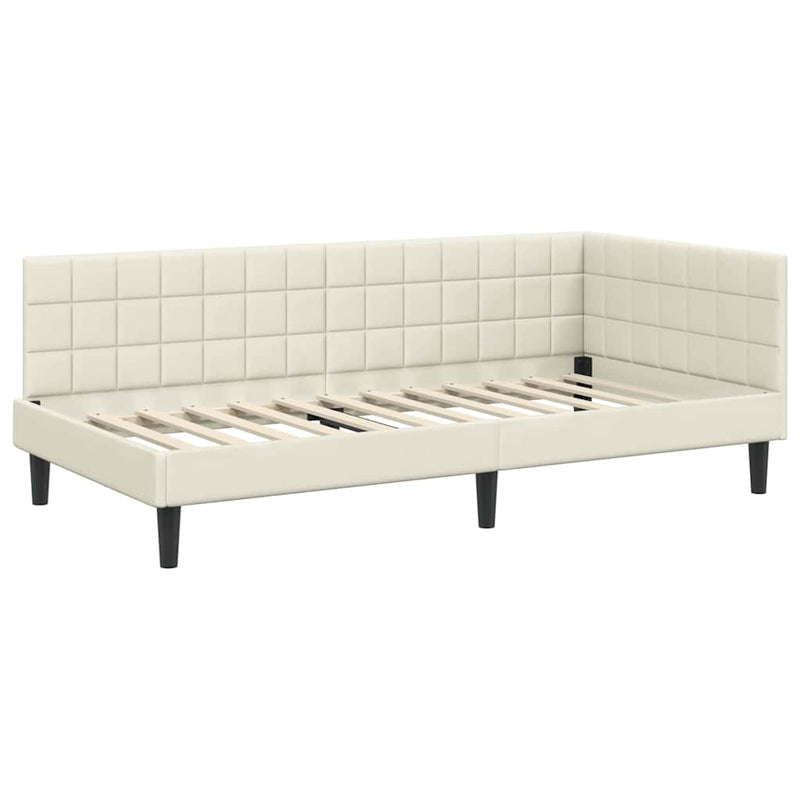 vidaXL Sarokágy keret fejtámlával Krém 90 cm x 190 cm szövet