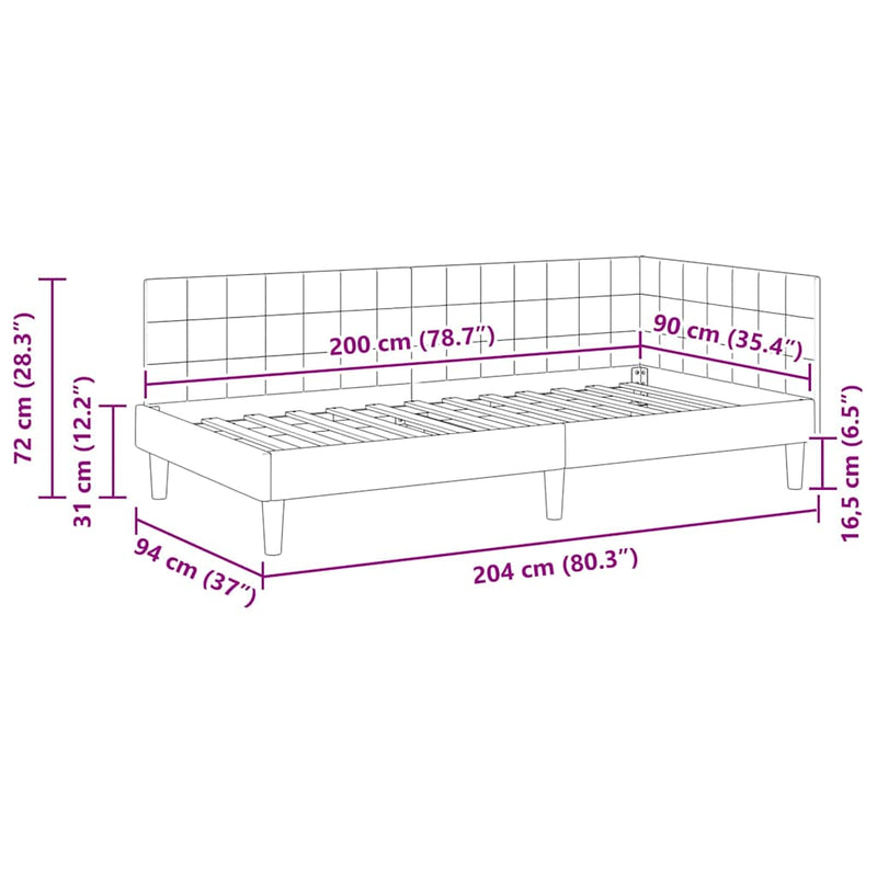 vidaXL Sarokágy keret fejtámlával Világosszürke 90 x 200 cm Bársony