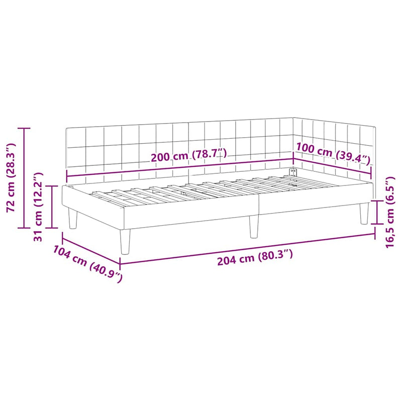 vidaXL Sarokágy keret fejtámlával Kék 100 cm x 200 cm szövet