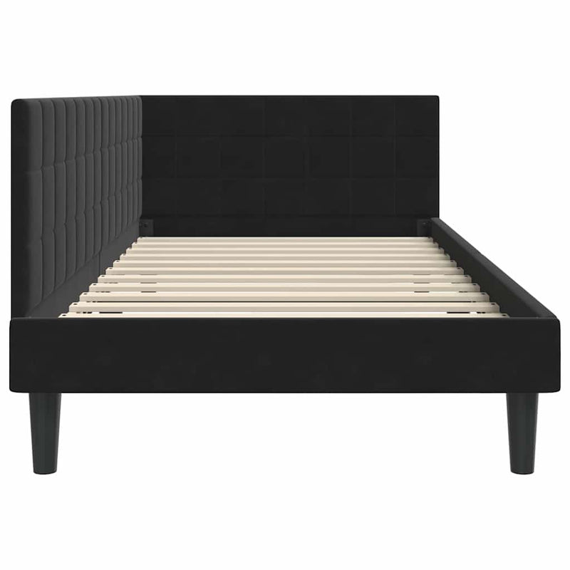 vidaXL Sarokágy keret fejtámlával Fekete 100 cm x 200 cm szövet