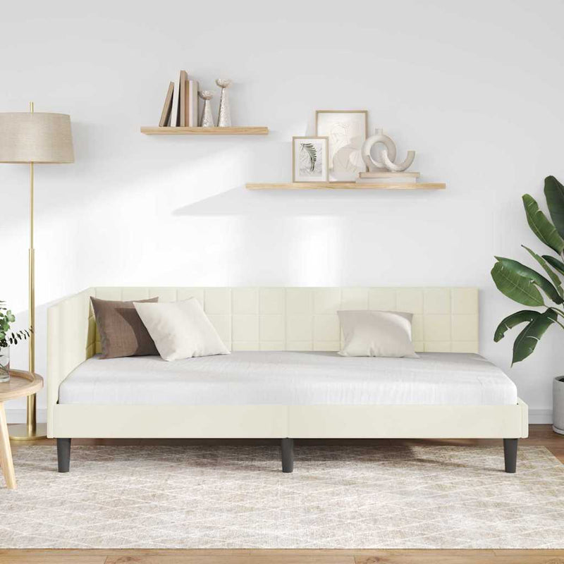 vidaXL Sarokágy keret fejtámlával Krém 100 x 200 cm Bársony