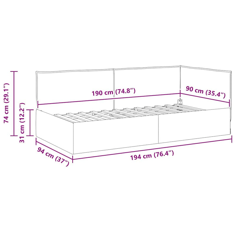 vidaXL Sarokágy keret fejtámlával Krém 100 cm x 200 cm szövet