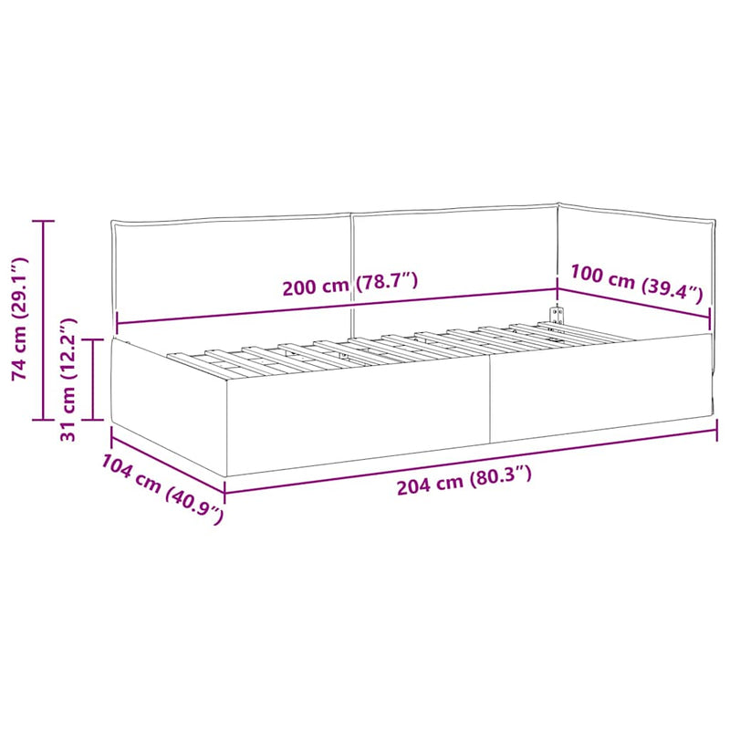 vidaXL Sarokágy keret fejtámlával Sötétszürke 100 x 200 cm szövet