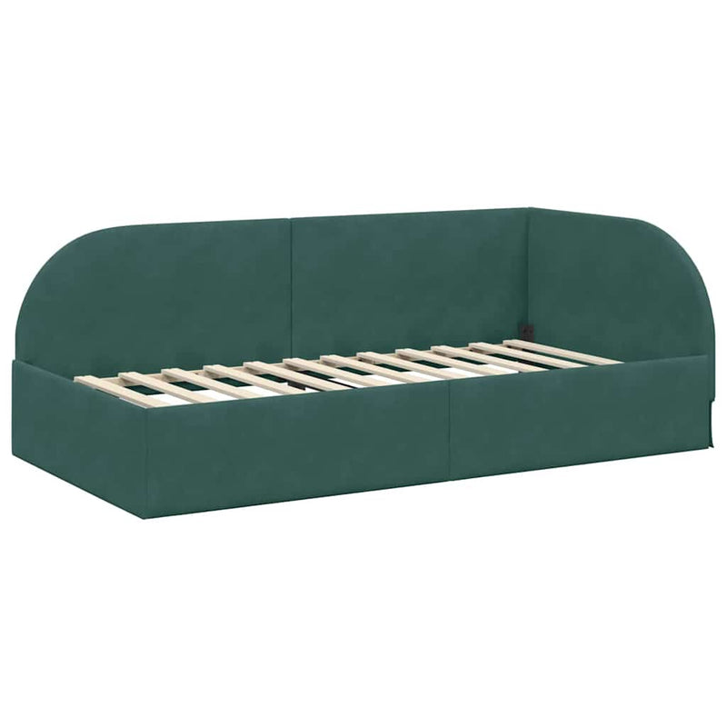 vidaXL Sarokágy keret fejtámlával Sötétzöld 80 x 200 cm Bársony