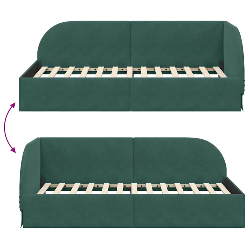 vidaXL Sarokágy keret fejtámlával Sötétzöld 80 x 200 cm Bársony
