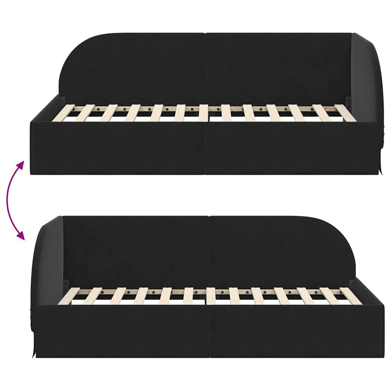 vidaXL Sarokágy keret fejtámlával Fekete 80 x 200 cm Bársony