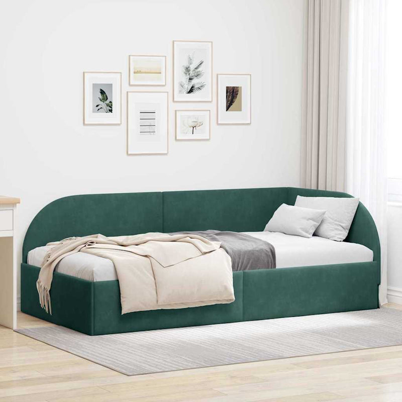 vidaXL Sarokágy keret fejtámlával Sötétzöld 90 x 190 cm Bársony