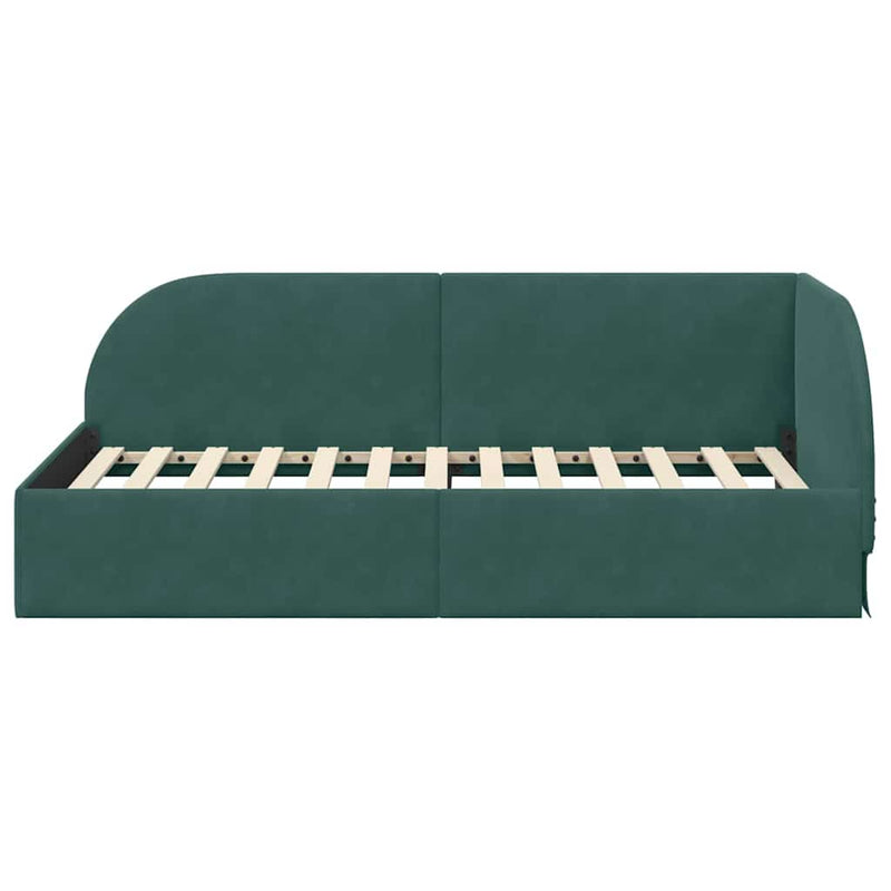 vidaXL Sarokágy keret fejtámlával Sötétzöld 90 x 190 cm Bársony