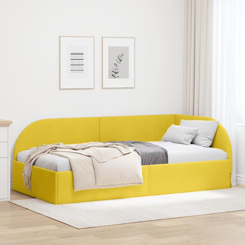vidaXL Sarokágy keret fejtámlával Sárga 90 x 190 cm Bársony