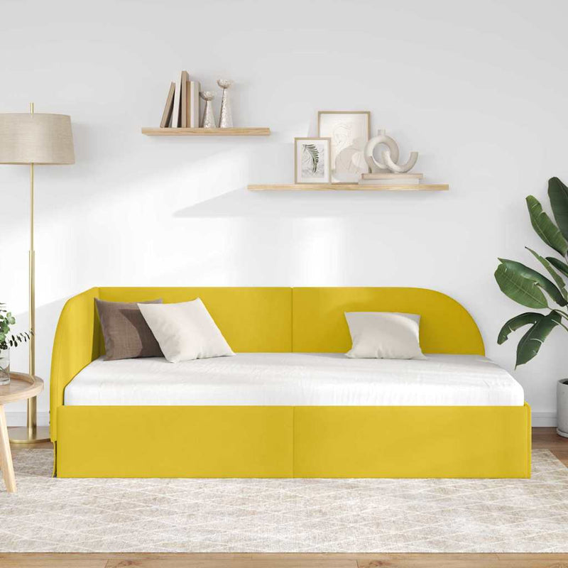vidaXL Sarokágy keret fejtámlával Sárga 90 x 190 cm Bársony