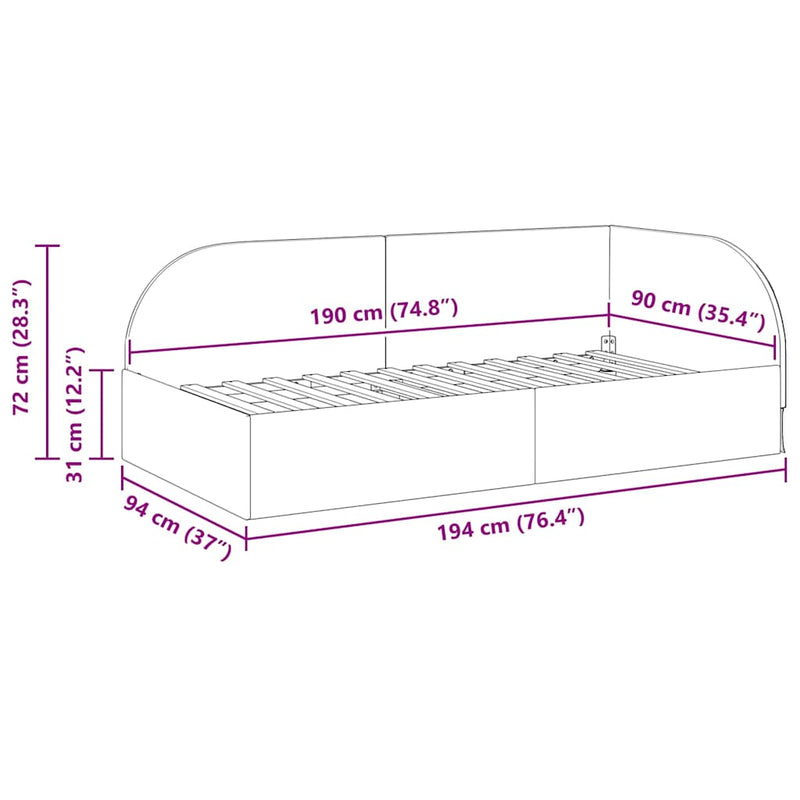 vidaXL Sarokágy keret fejtámlával Sárga 90 x 190 cm Bársony