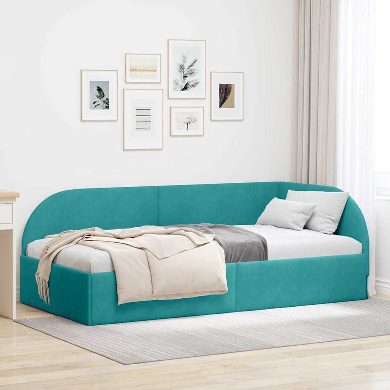 vidaXL Sarokágy keret fejtámlával Türkiz 90 x 190 cm Bársony