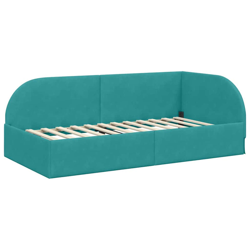 vidaXL Sarokágy keret fejtámlával Türkiz 90 x 190 cm Bársony