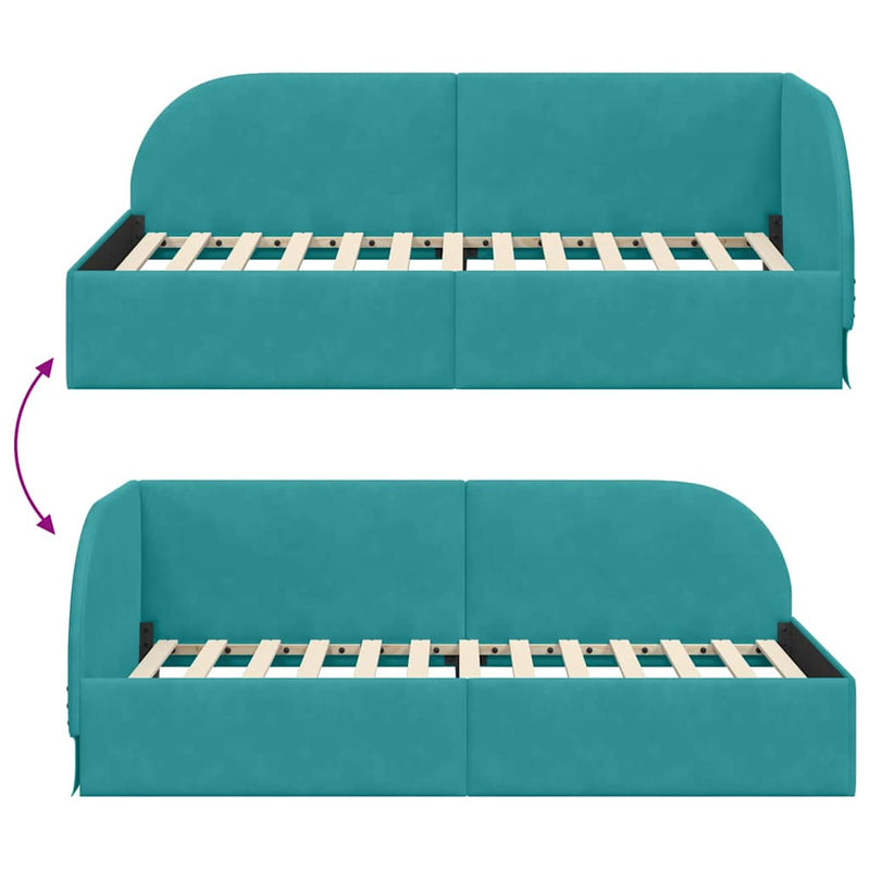 vidaXL Sarokágy keret fejtámlával Türkiz 90 x 190 cm Bársony