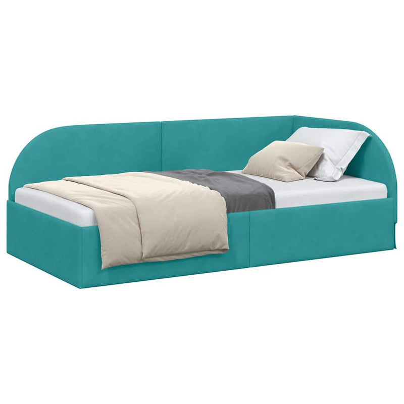 vidaXL Sarokágy keret fejtámlával Türkiz 90 x 190 cm Bársony