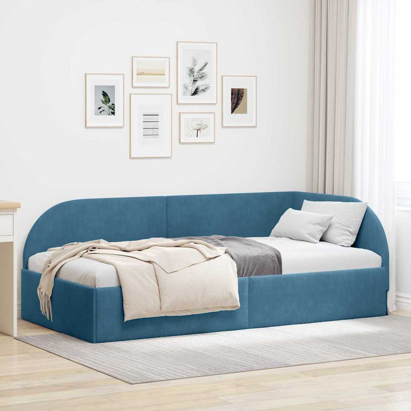 vidaXL Sarokágy keret fejtámlával Kék 90 x 200 cm Bársony