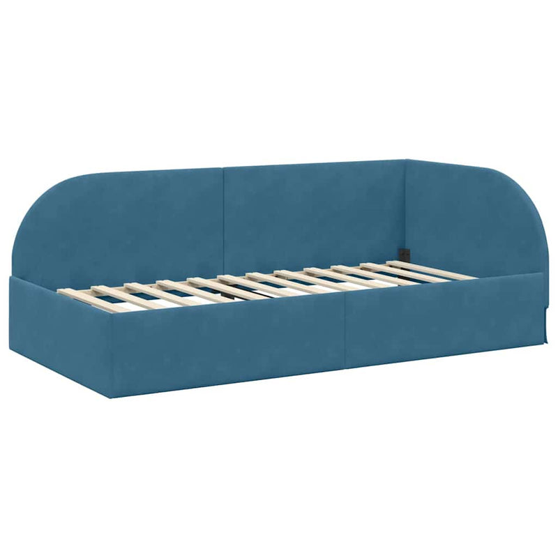 vidaXL Sarokágy keret fejtámlával Kék 90 x 200 cm Bársony
