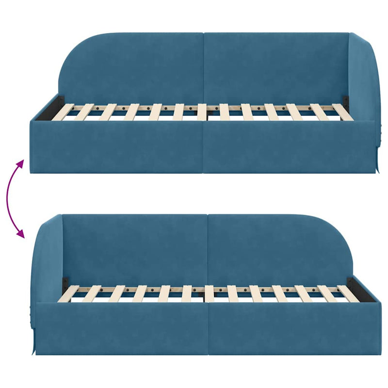 vidaXL Sarokágy keret fejtámlával Kék 90 x 200 cm Bársony